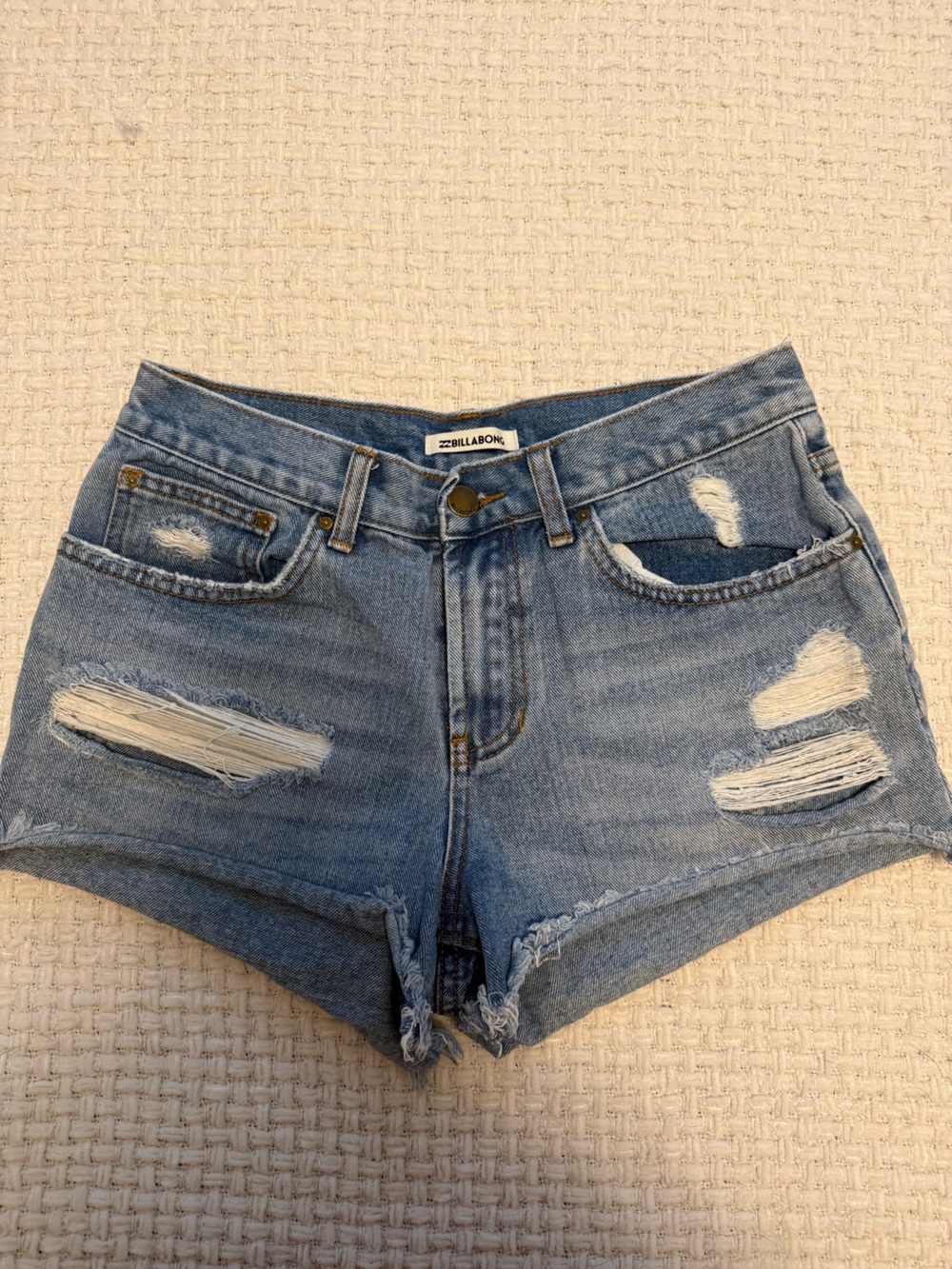Billabong Light Blue Distressed Boyfriend Denim Shorts